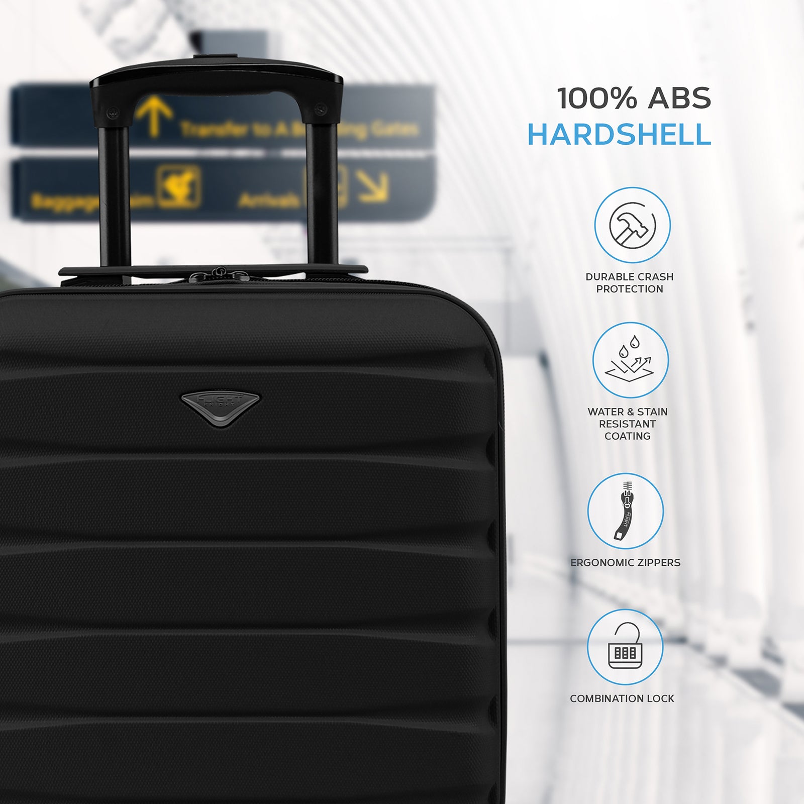 45x36x20cm Lightweight Underseat Cabin Carry On Suitcase - 100+ Airline Approved - Hard Shell Luggage - 4 Wheels | 45 x 36 x 20cm | Black