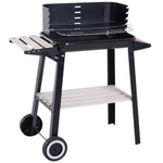 Trolley Charcoal Bbq, Side Trays, Wheels | Black