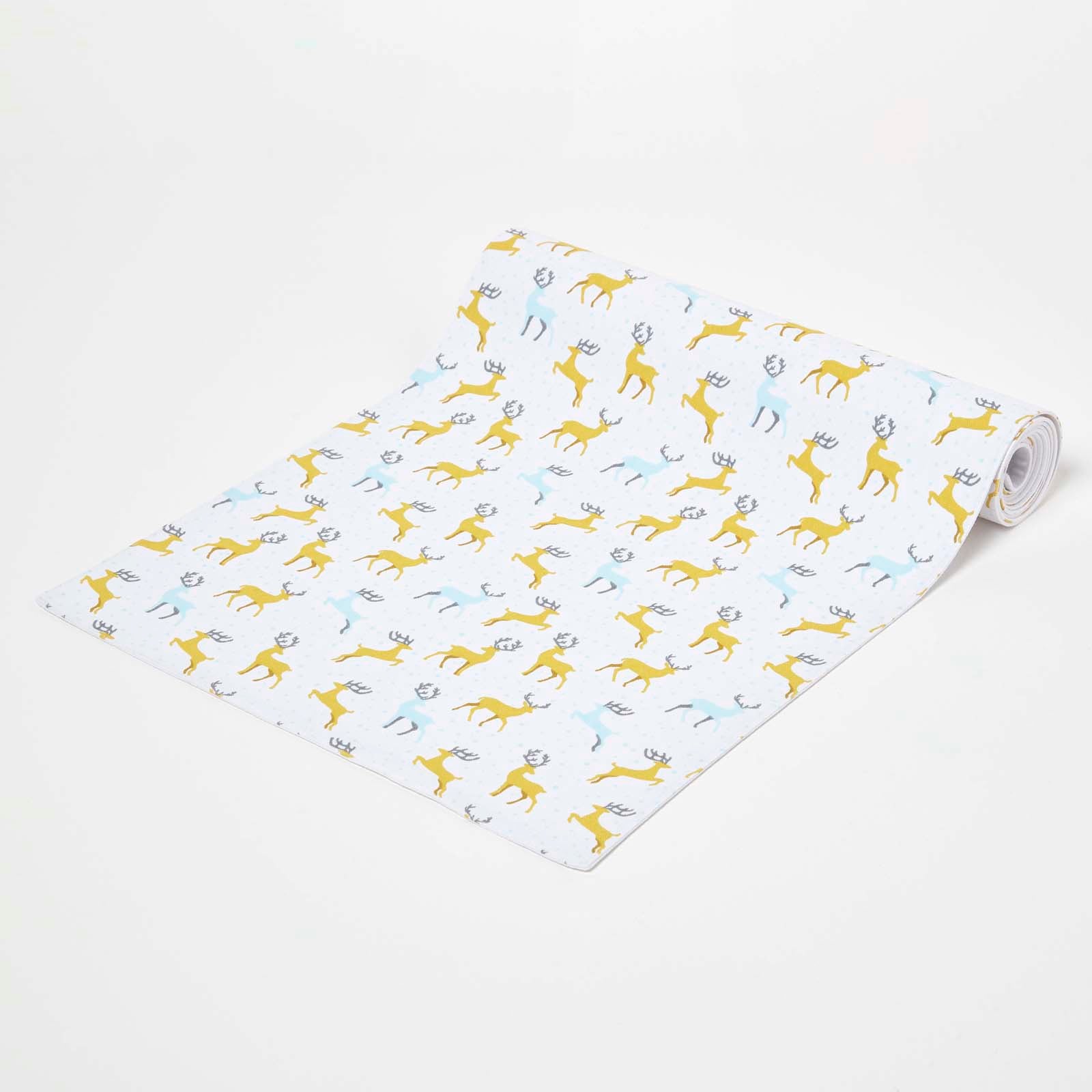 Majestic Stag Grey Christmas Table Runner | 35cm x 250cm | Yellow & Grey