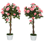 90cm Artificial Rose Tree Fake Decorative Plant | Set of 2 | Pink