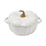 Enamelled Cast Iron Pumpkin Dutch Oven With Lid And Handles | White