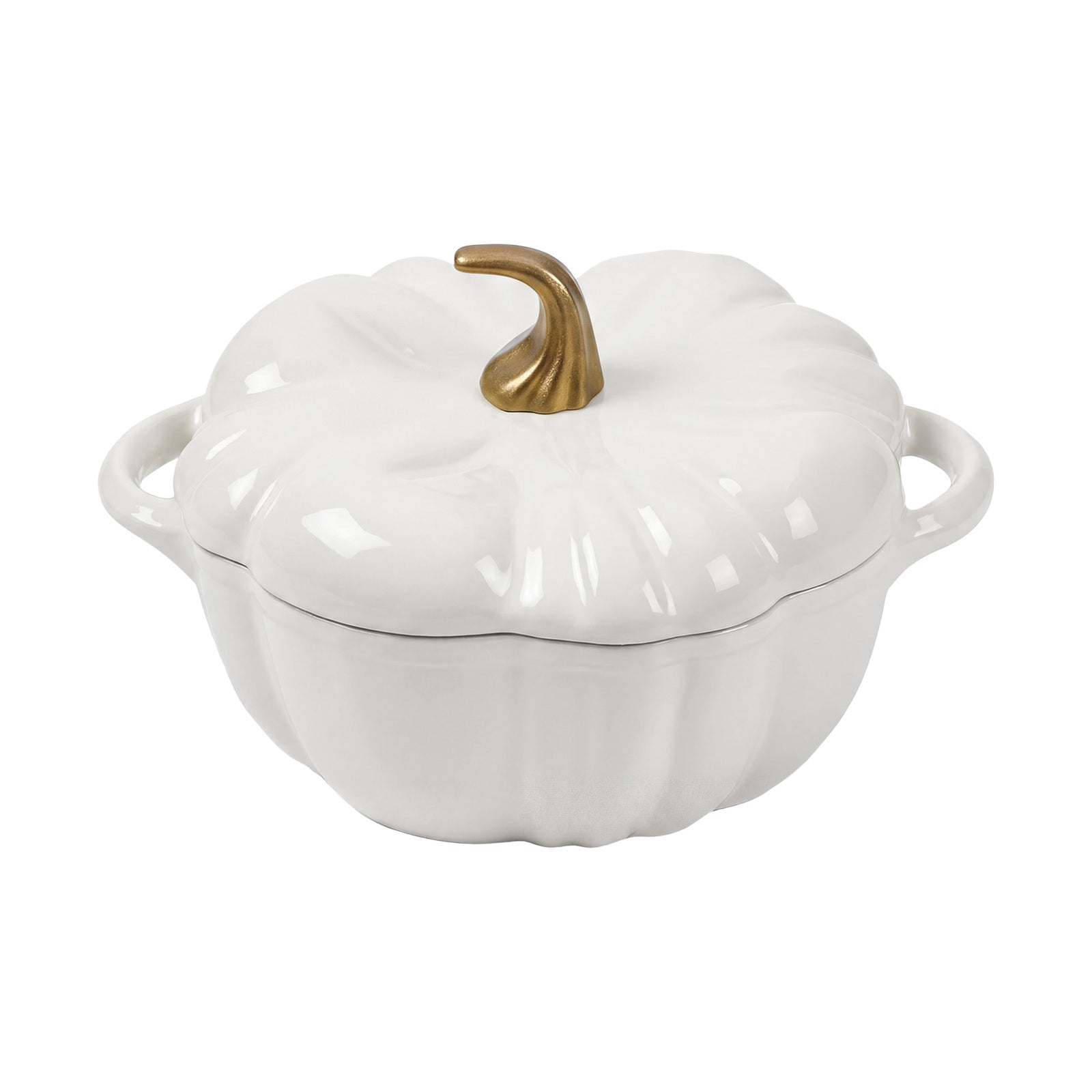 Enamelled Cast Iron Pumpkin Dutch Oven With Lid And Handles | White