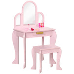 Kids Dressing Table Set Kids Vanity Set W/ Drawer, Mirror | Pink
