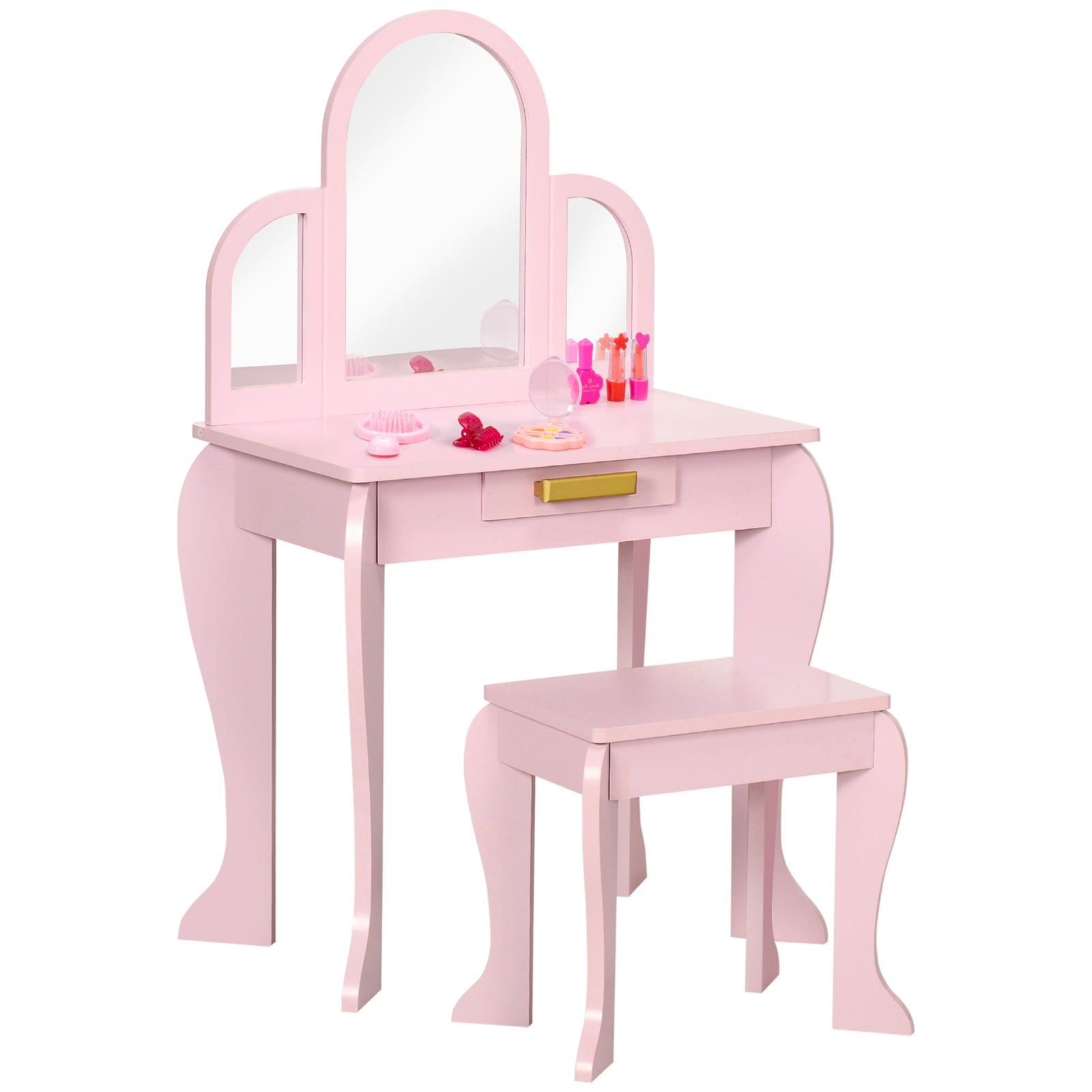 Kids Dressing Table Set Kids Vanity Set W/ Drawer, Mirror | Pink