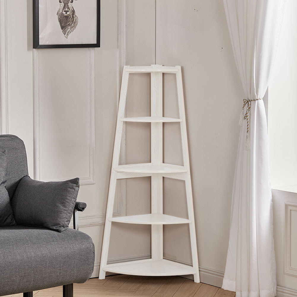 Modern 5-tier Wooden Ladder Corner Bookshelf Home Display Shelf Unit