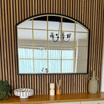 Tomi - Metal Arched Lattice Window Mirror | 95cm x 120cm | Black & Gold