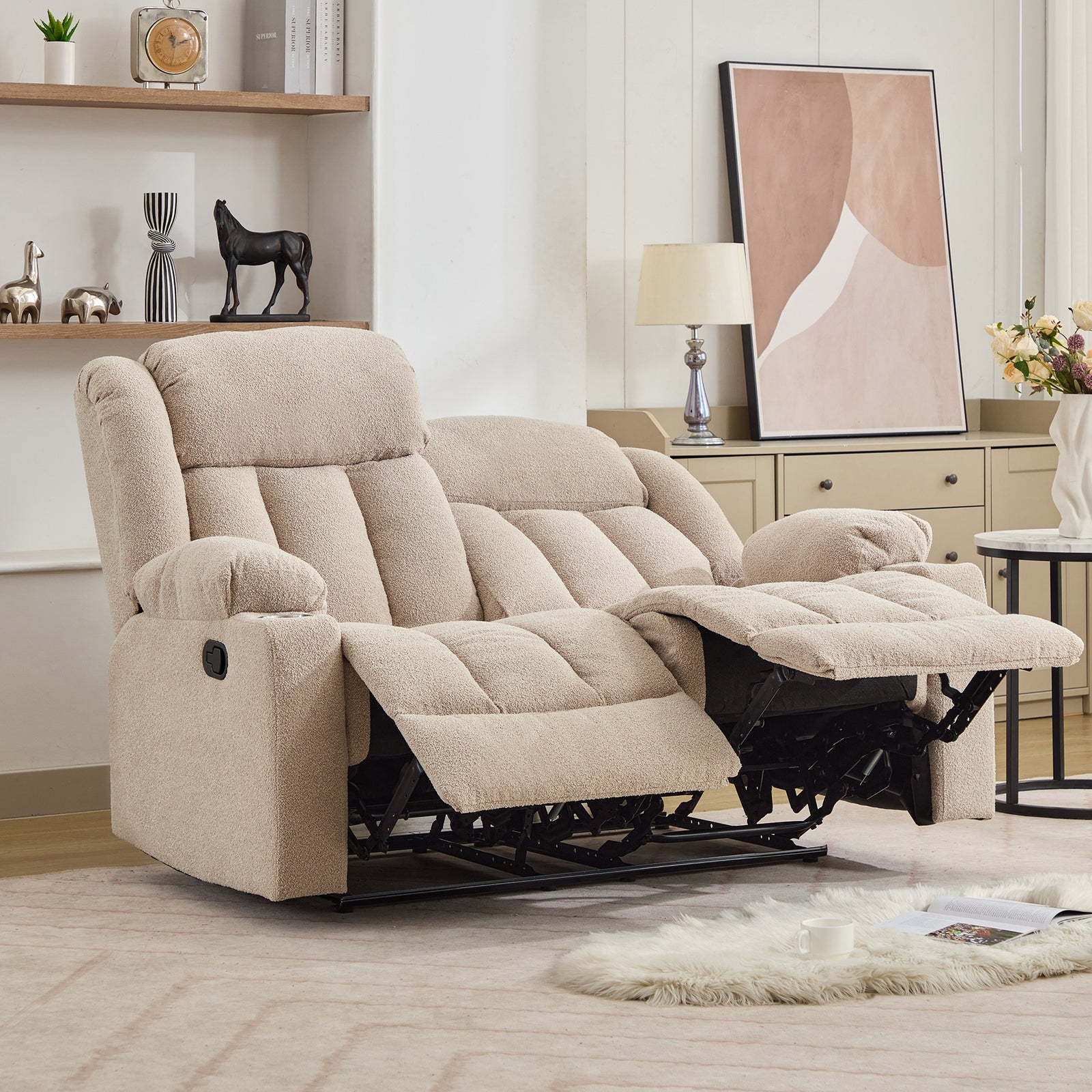 Lovell 2 Seat Manual Recliner Sofa With Cup Holders | Light Brown
