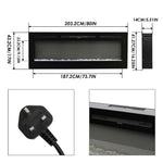 70/80-inch Black Electric Fireplace Heater, Wall Mounted Or Recessed With 12 Flame Colors, Adjustable Brightness & Remote Control | Large