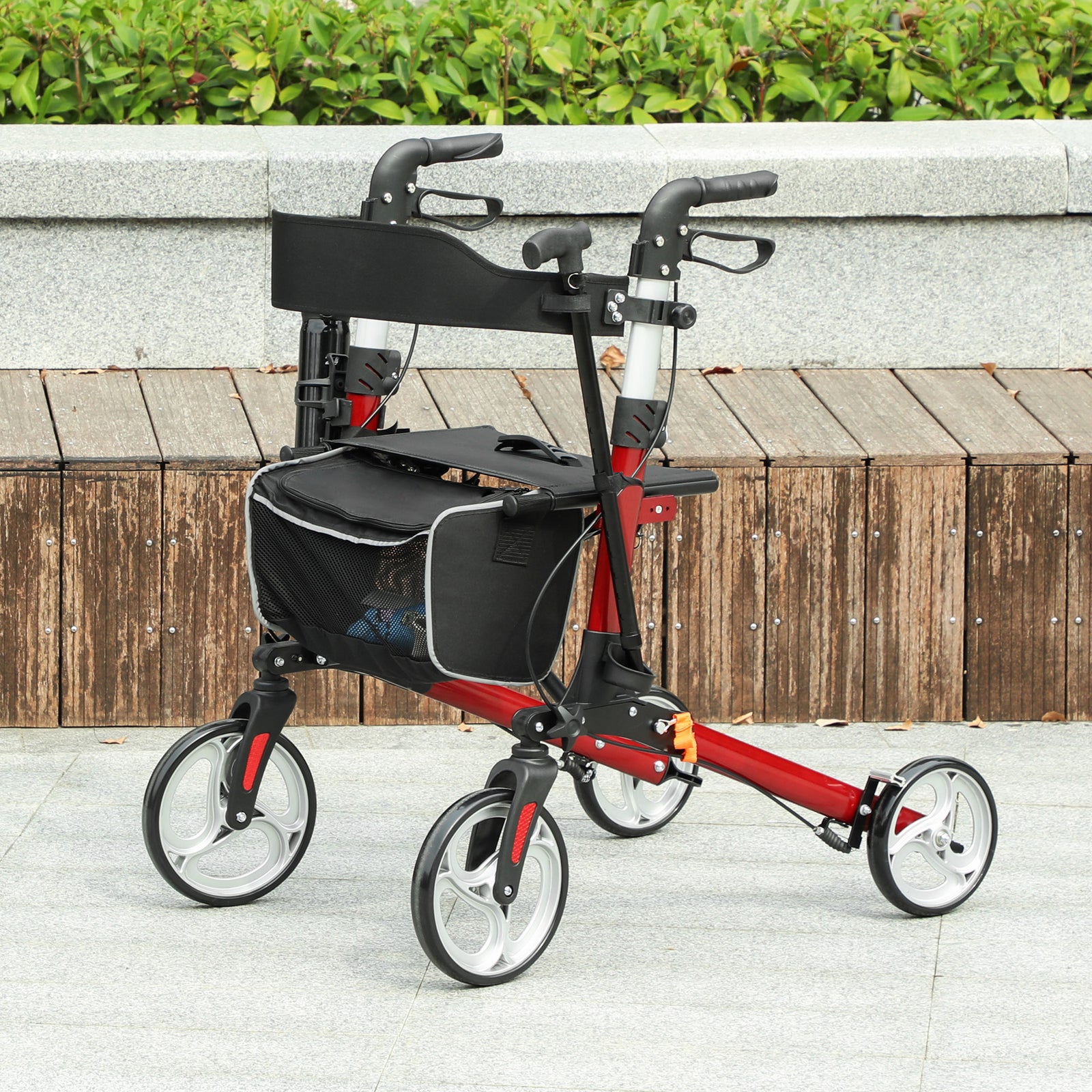 Fully Folding Rollator Walker With Seat, Red