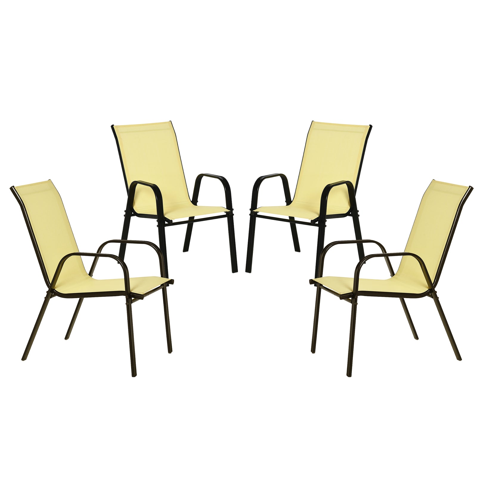 Set Of 4 Garden Dining Chair Set Outdoor W/ Back Armrest | Beige