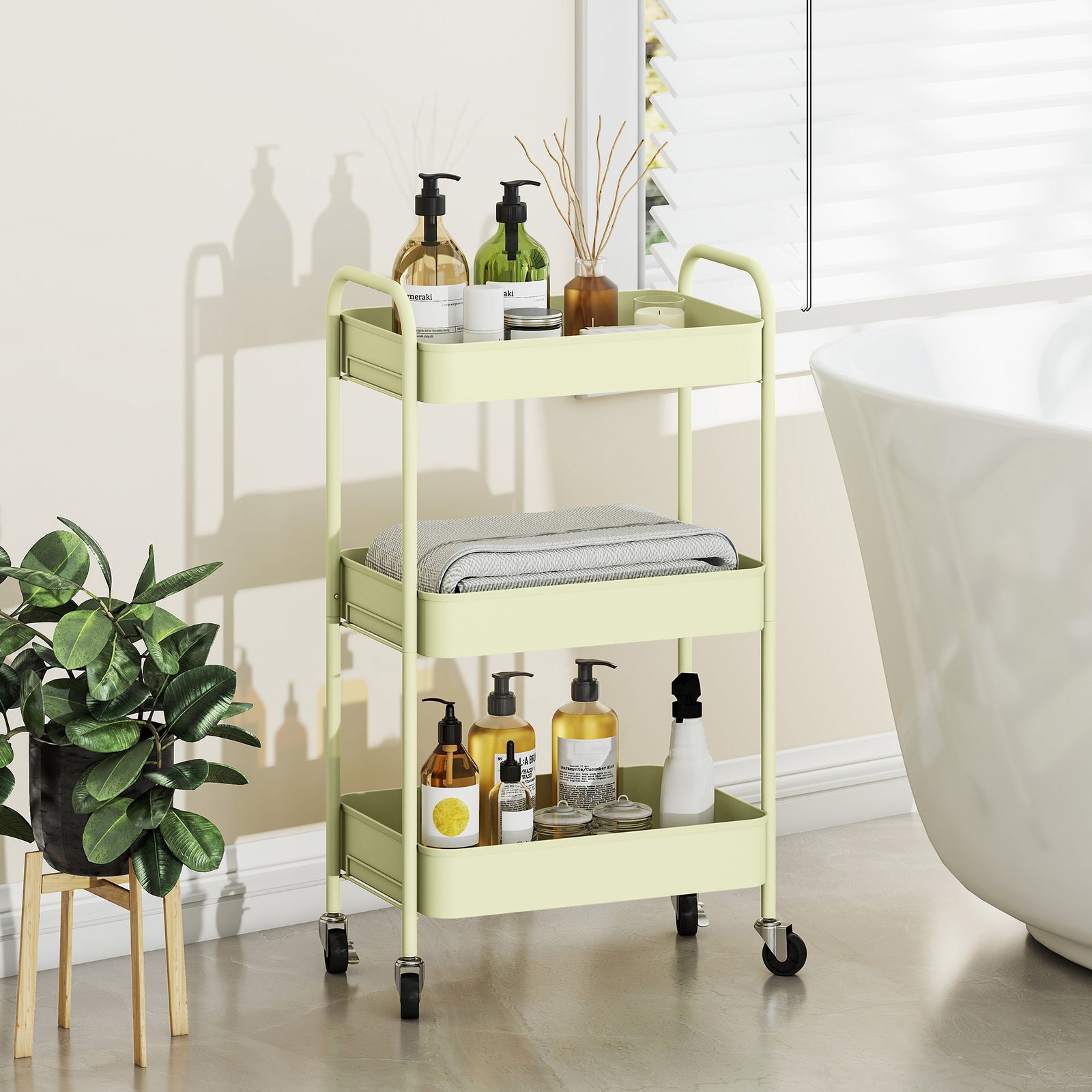 3 Tier Rolling Utility Cart With 3 Mesh Basket | One Size | Green