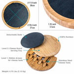 BlauKe Bamboo Cheese Board With Cheese Tool Set And Slate - 30cm Round Charcuterie Board - Wooden Cheese Board Gift Set