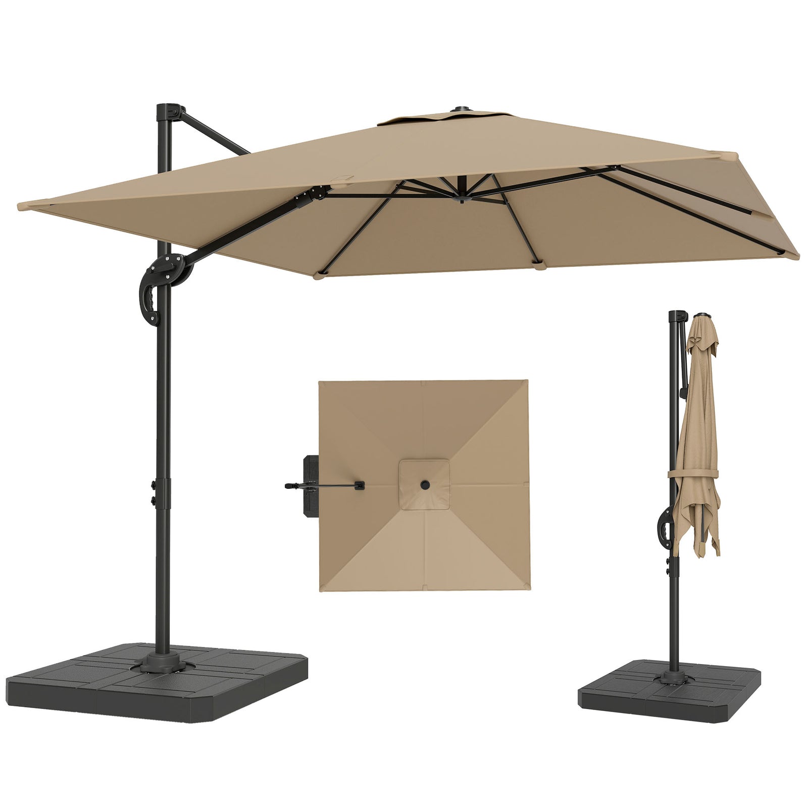 2.4 X 2.4 M Cantilever Parasol W/ Umbrella Weights | Khaki