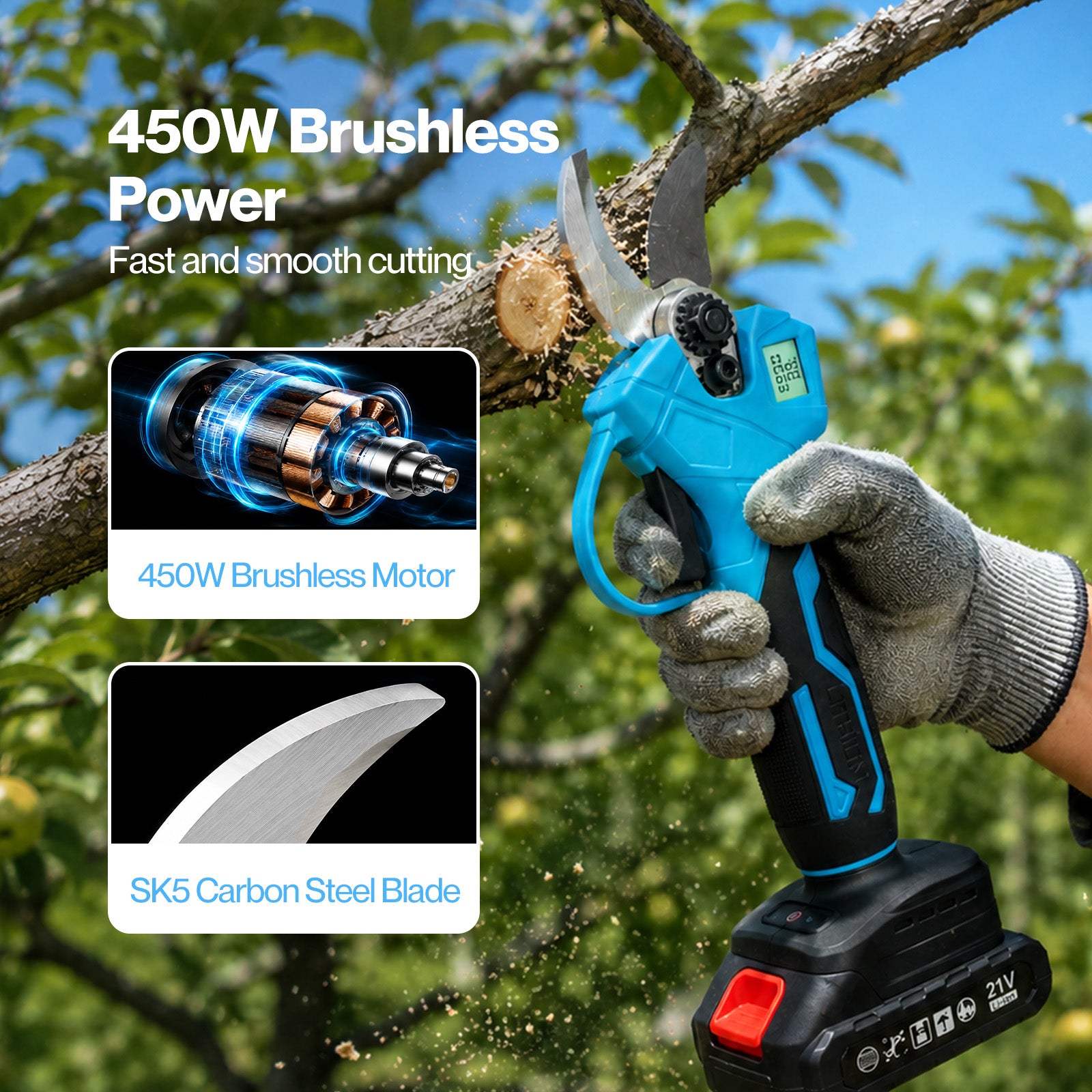 Pruning Shears 450w Brushless Lcd Sk5 Blade For Garden Cutting Blue | Blue