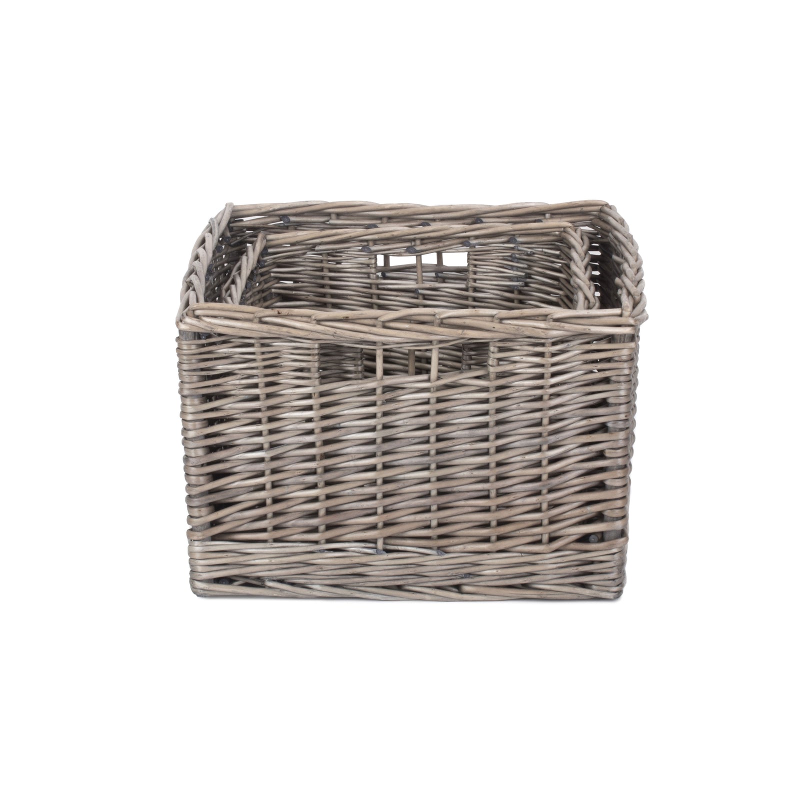 Wicker Square Antique Wash Unlined Storage Basket | Set-of-2 | Brown