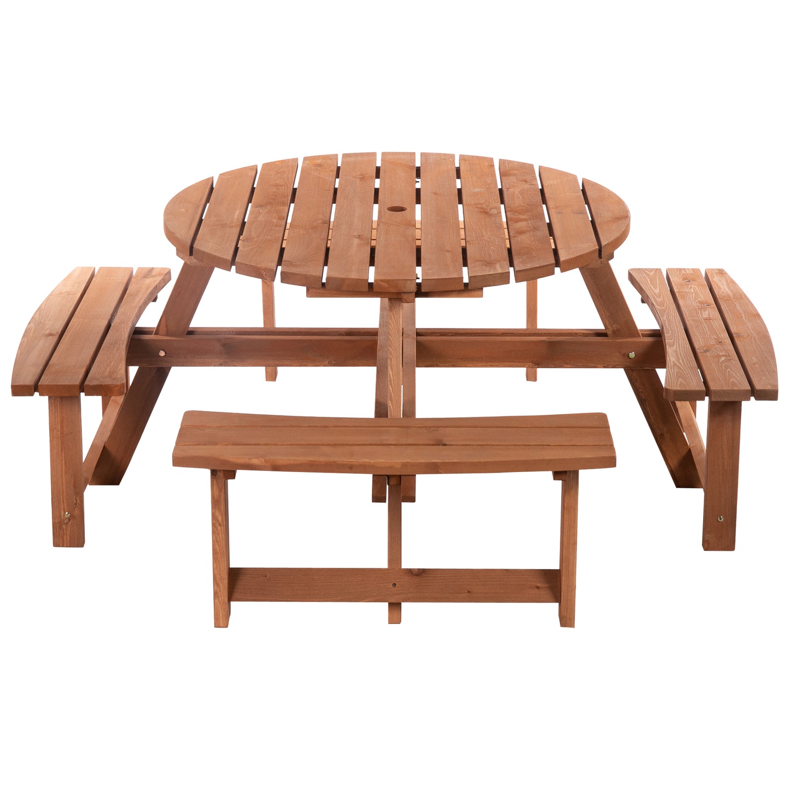 8 Seat Garden Wooden Round Picnic Table Bench