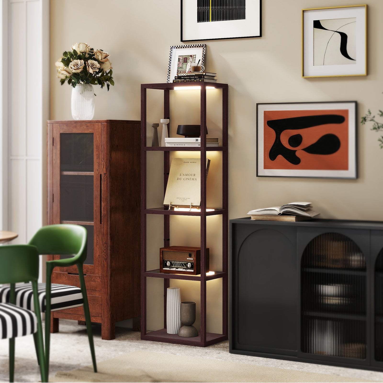 Led Floor Lamp With Glass Shelves, Dimmable Room Lamp | Dark Brown