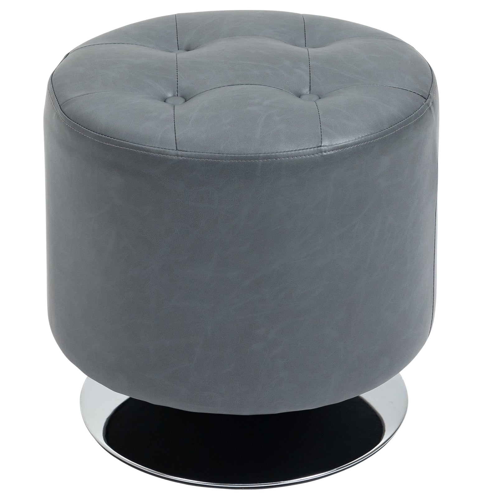 360 Degree Swivel Foot Stool Pu Ottoman W/ Thick Padding | One Size | Gray