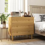 HOMCOM Chest Of Drawers, 3 Drawer Dresser Steel Legs And Wooden Top, Oak