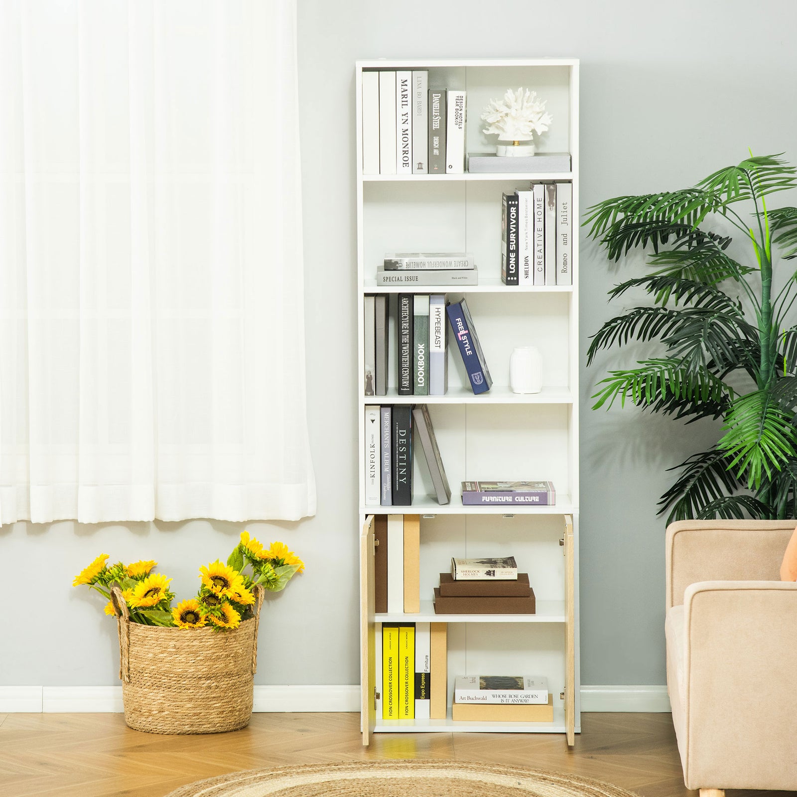 2 Door 4 Shelves Bookcase Wooden Storage Cabinet | One Size | Brown