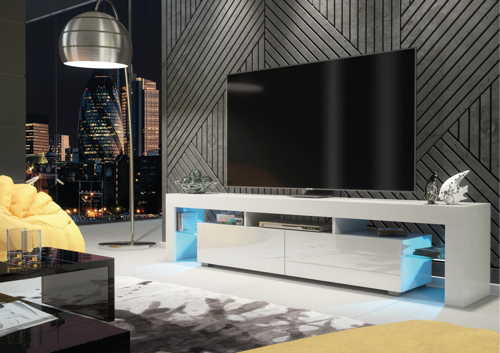 Nova Tv Unit 200cm With Led Lights | White