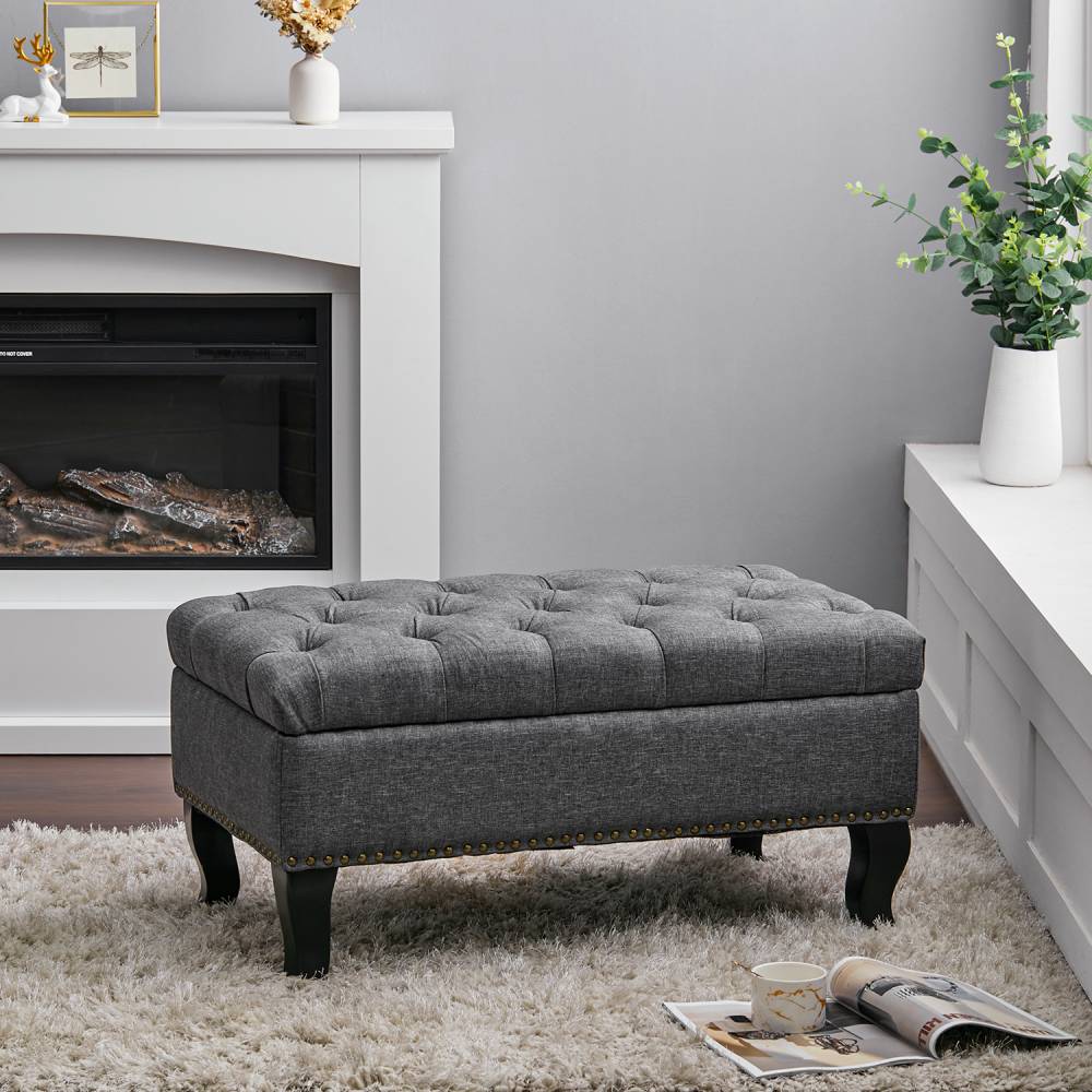 Modern Nailhead Trim Buttoned Ottoman Bench