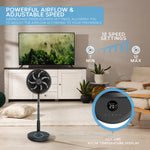 13.5'' Pedestal Fan With Remote Control - Oscillating & Portable Foldable Height Adjustable Cooling Led Display 12 Speed Turbo Quiet Circulation For Bedroom, Homes Office | Black