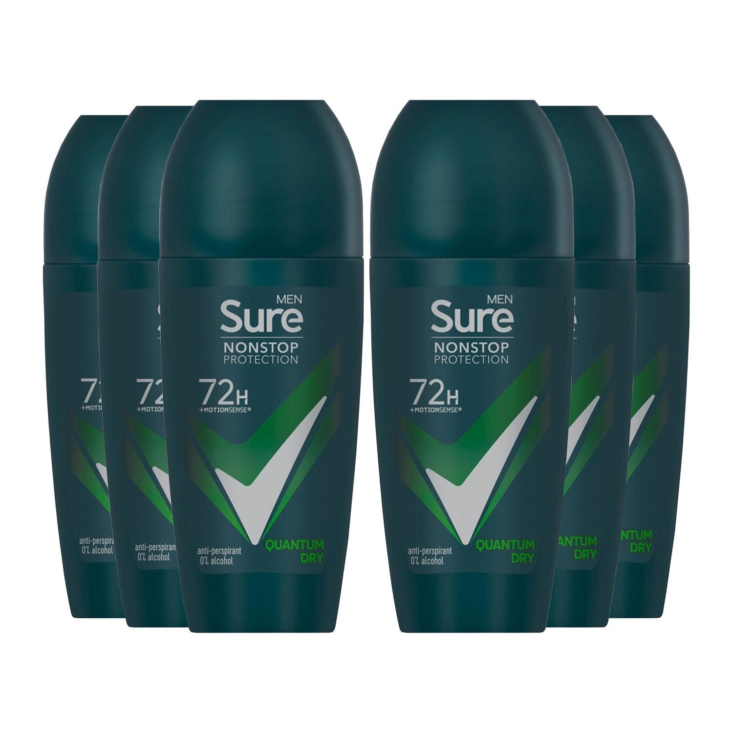 Men Antiperspirant Deo Roll On 72h Nonstop Protection Quantum Dry 50ml, 6pk | 6