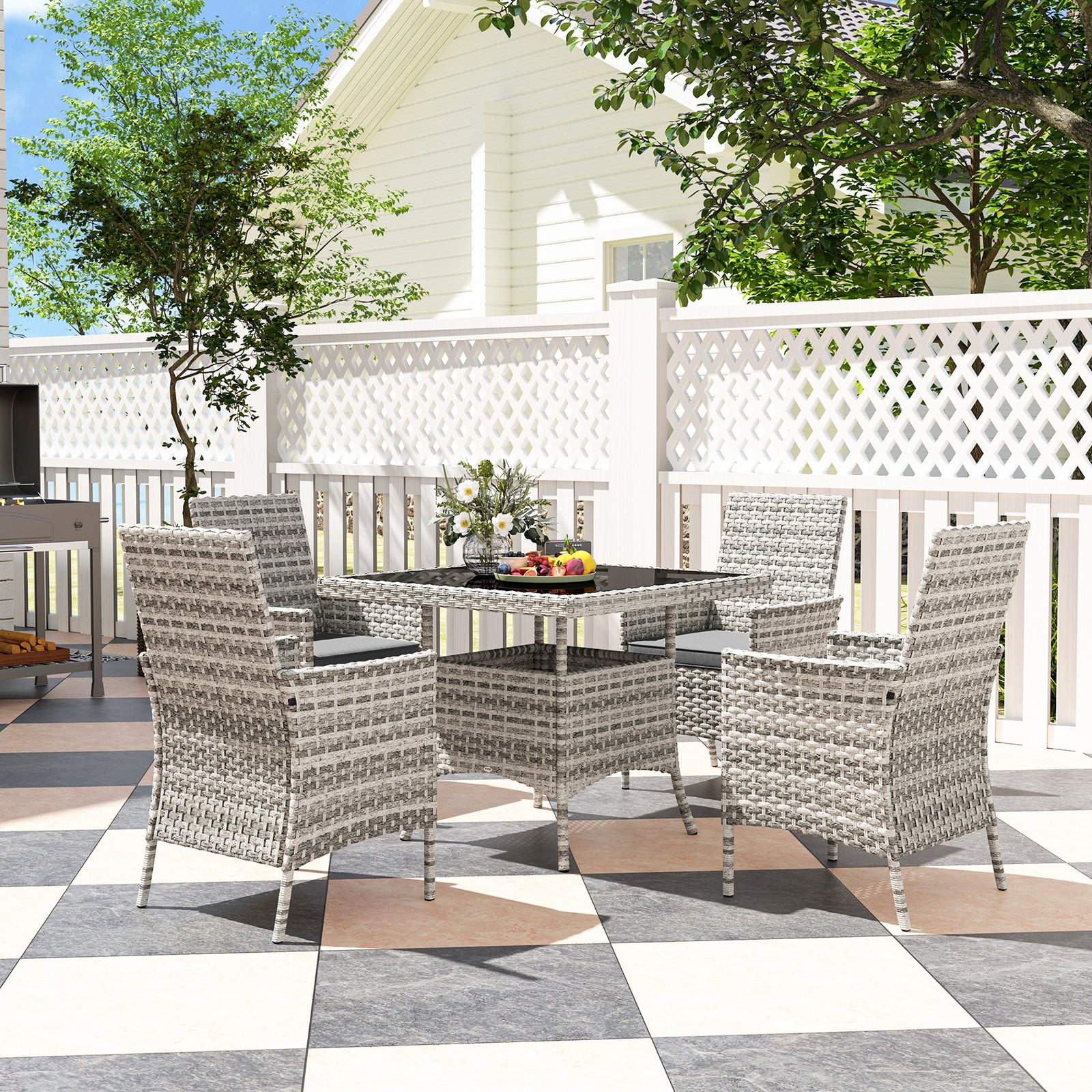 4 Seater Rattan Garden Furniture Set With Cushion | Gray