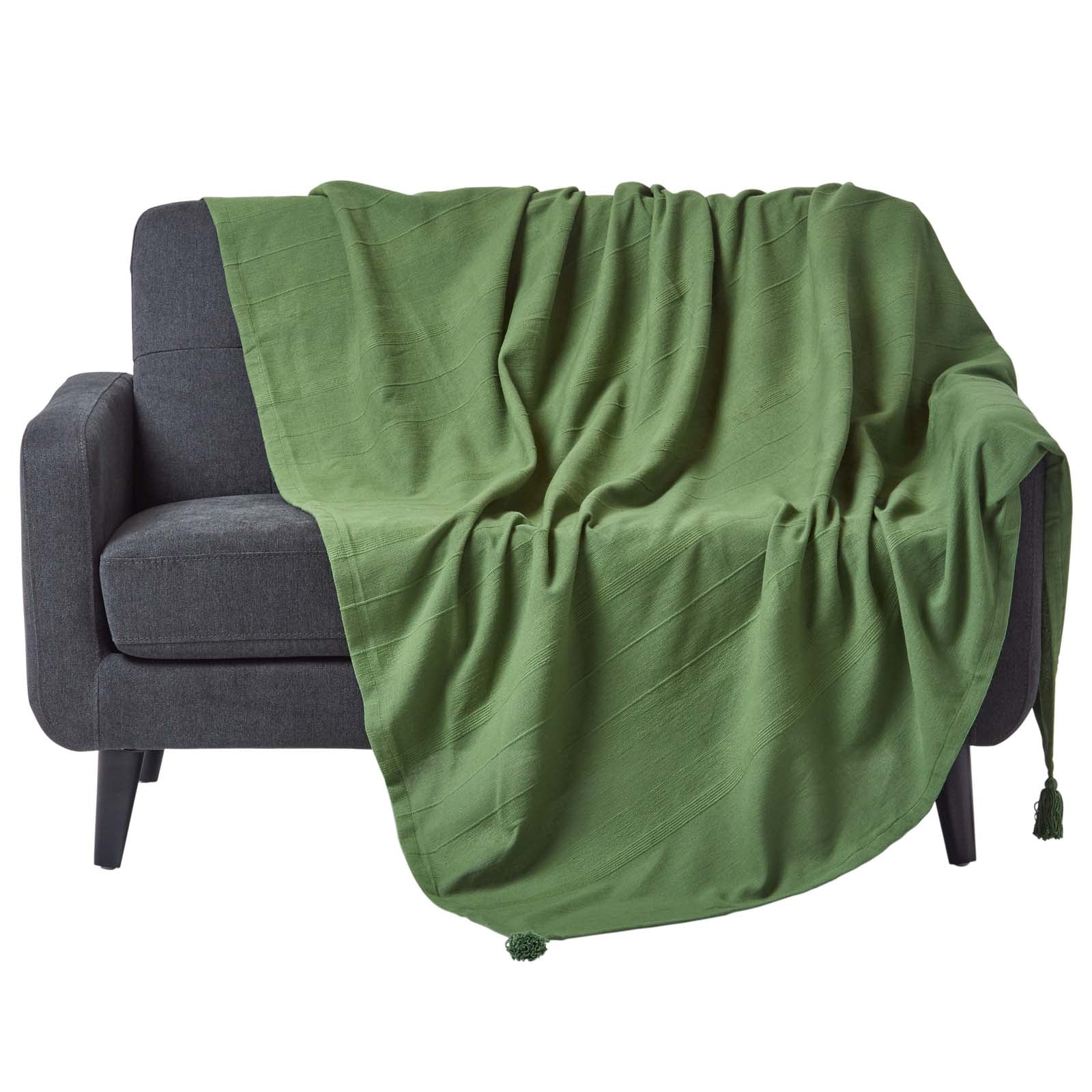 Cotton Rajput Ribbed Throw | 225cm x 255cm | Dark Olive