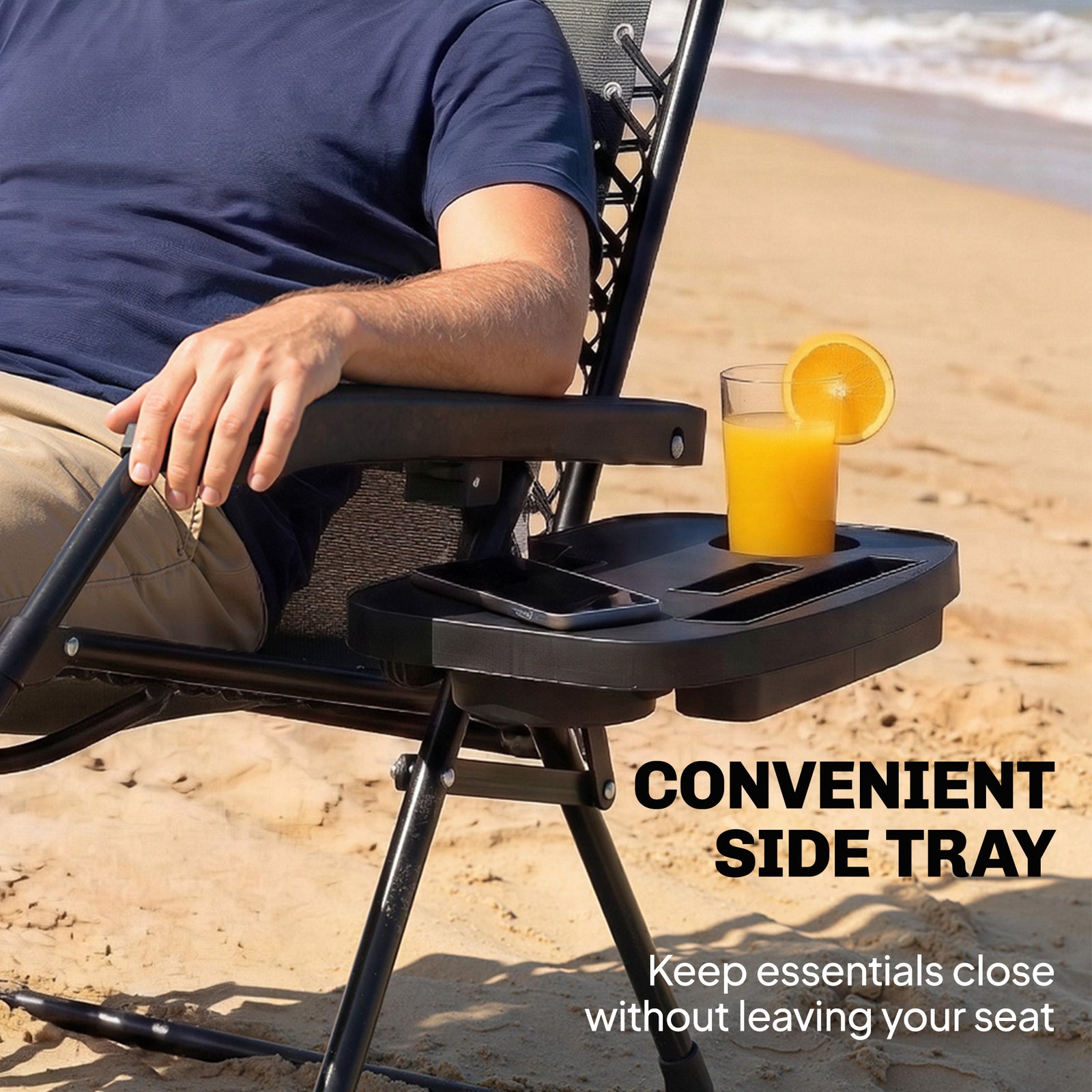 Zero Gravity Chair Sun Lounger With Cup Holder, Cushion | Dark Grey