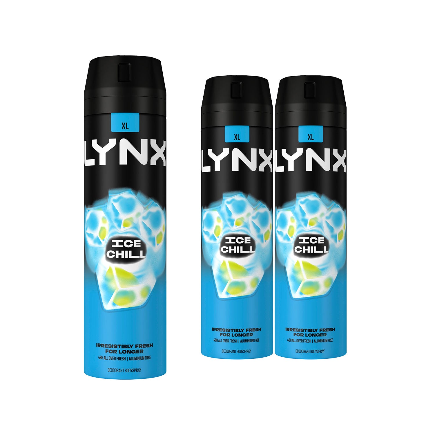 Xl Ice Chill 48h Fresh Iced Mint & Lemon Scent Body Spray Deodorant,3x200ml