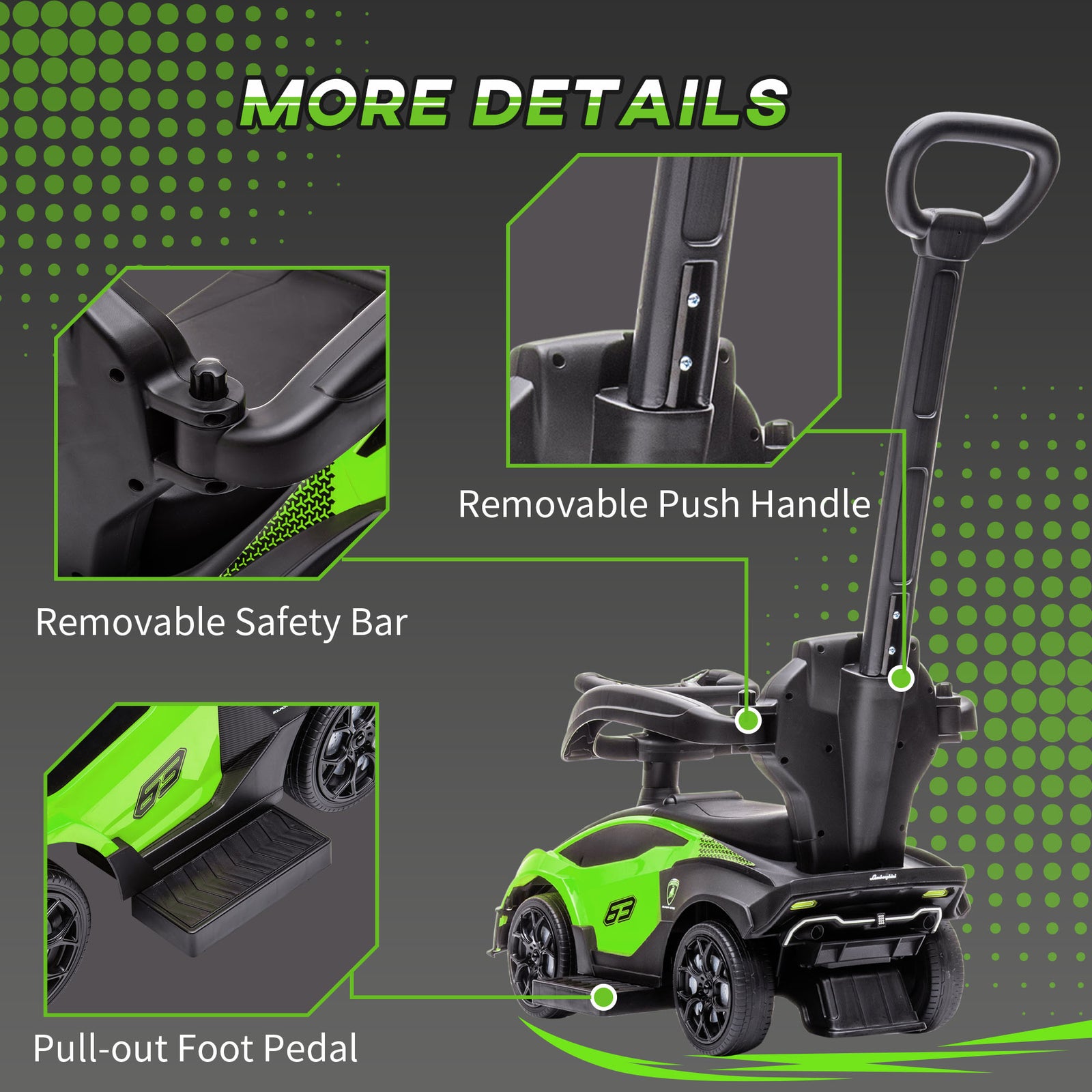 Lamborghini 2 In 1 Baby Ride On Push Car Toddler Push Along Car | Green