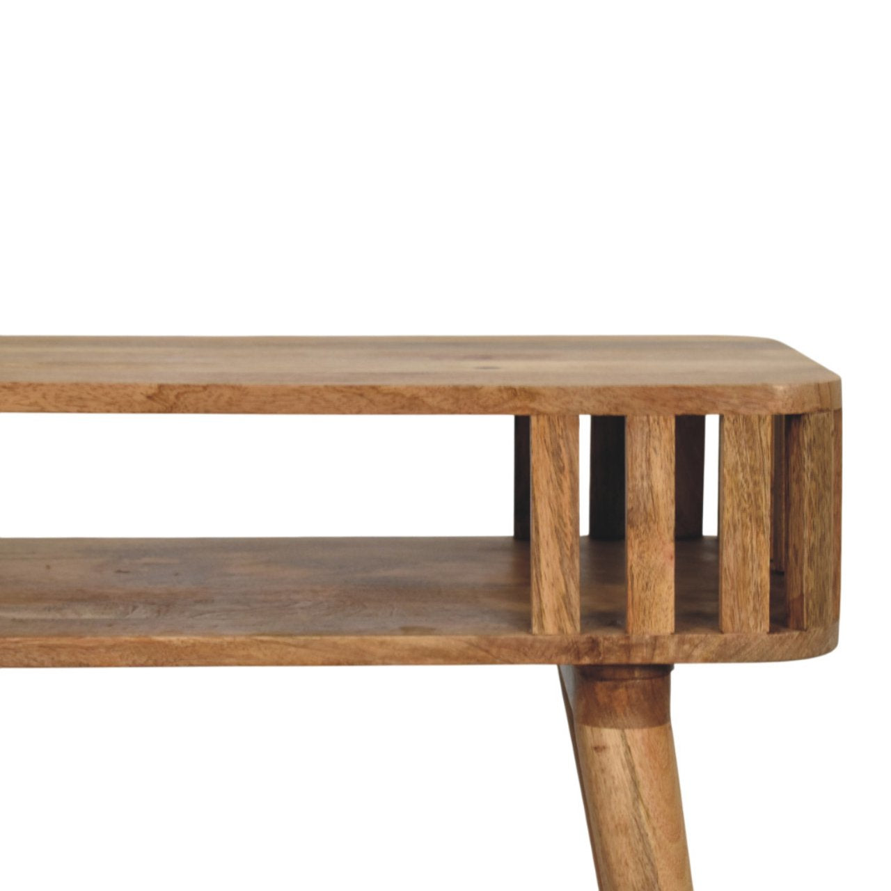 Slatted Oak-ish Console,1 Open Slot, Beige