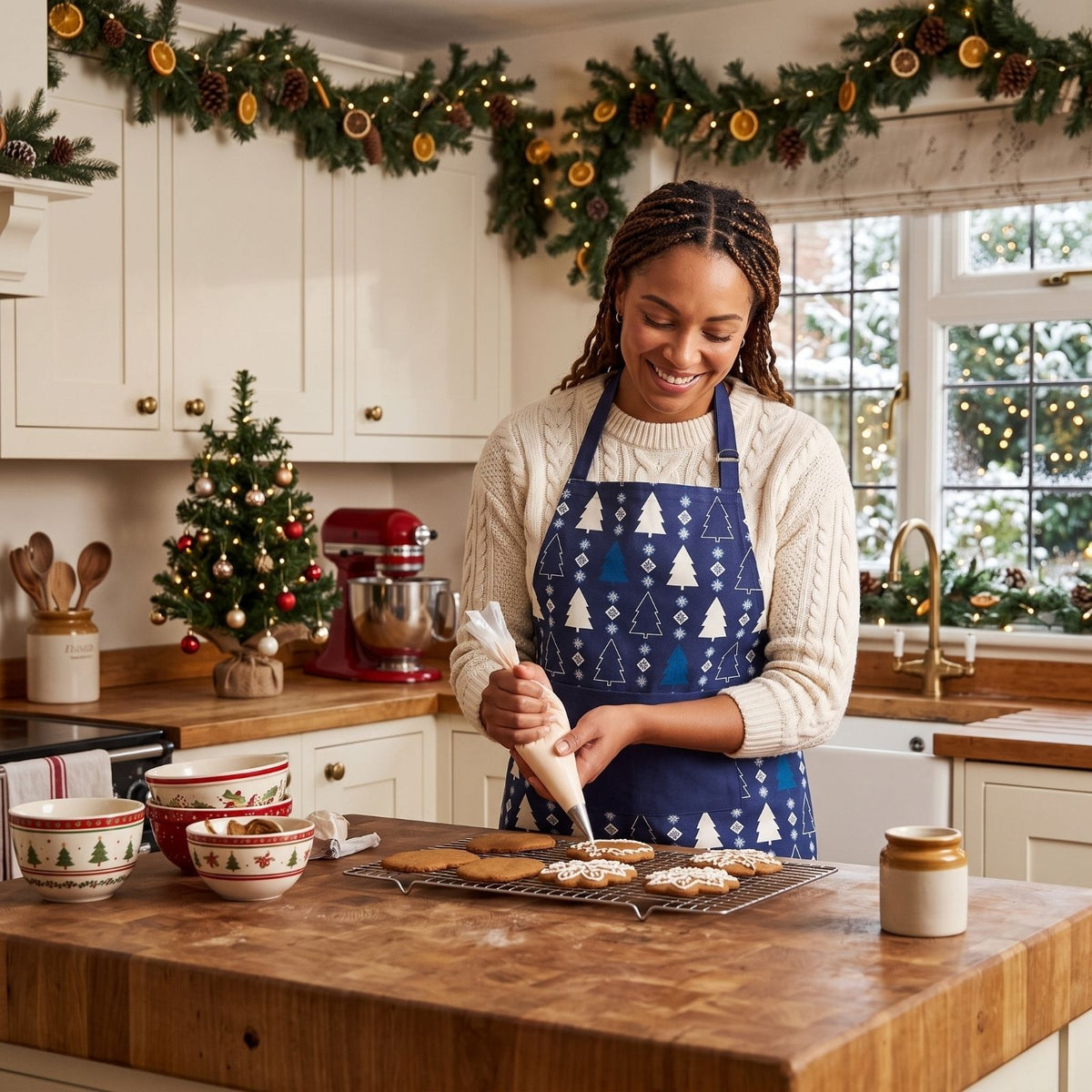 Blue Winterland Christmas Apron