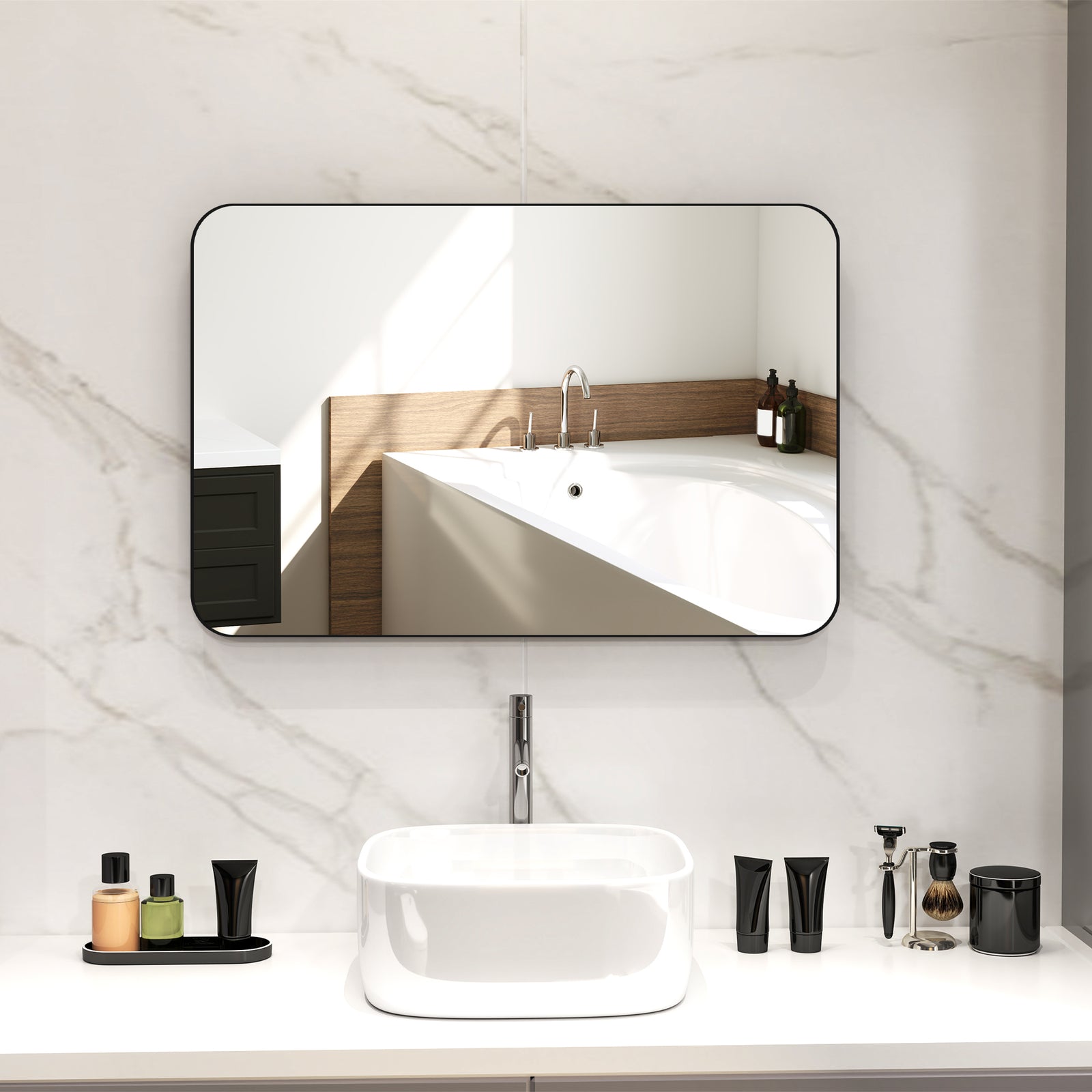 Rectangle Mirror, Wall Mirror With Steel Frame For Bathroom | Large | Black