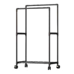 Double Rod Metal Clothes Rack On Wheels | Small | Black