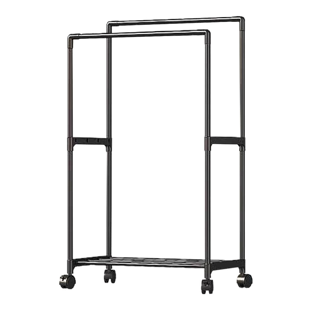 Double Rod Metal Clothes Rack On Wheels | Small | Black
