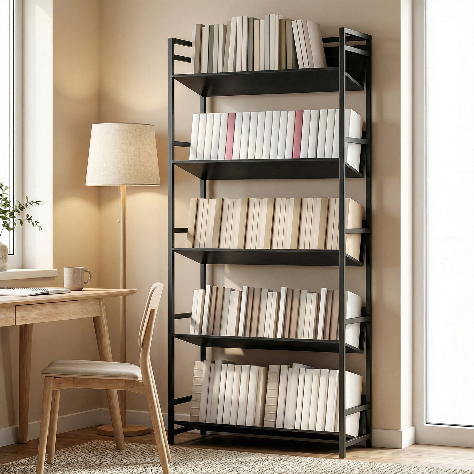 Bookcase Anti-slip Design 5-tier | Black
