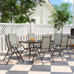 7 Pcs Garden Dining Set, Folding Chairs And Metal Top Table | Khaki