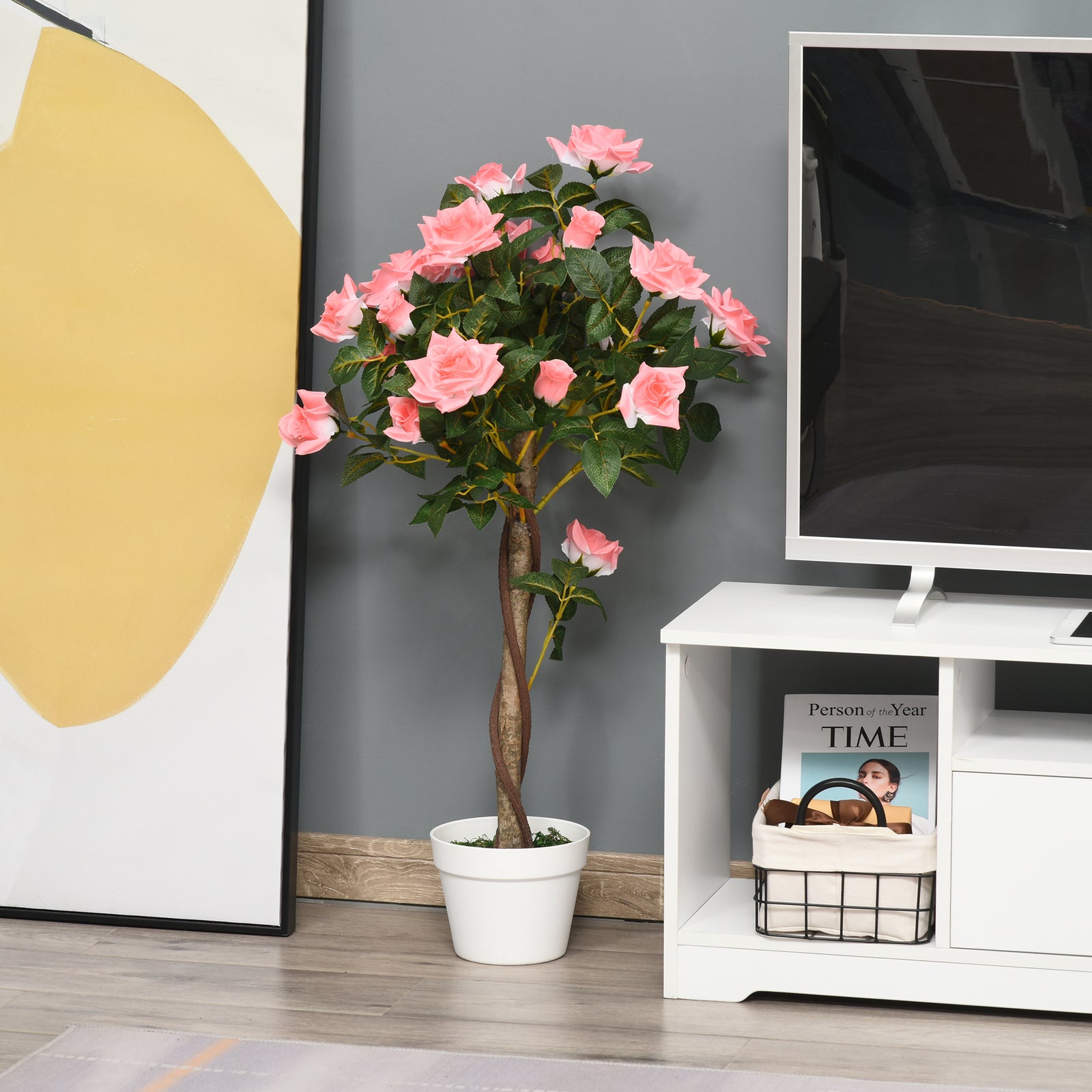 90cm Artificial Rose Tree Fake Decorative Plant | One Size | Pink