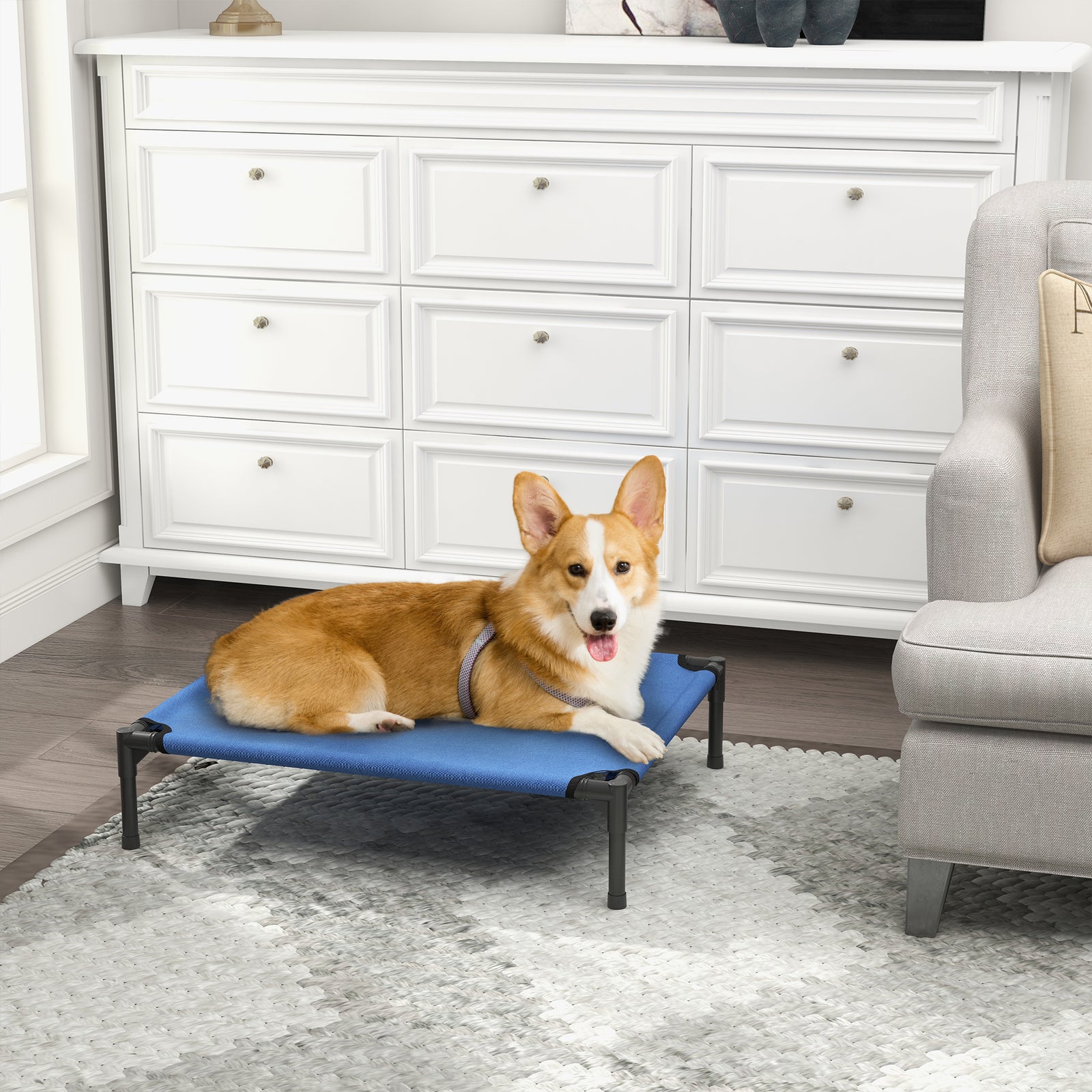 Pawhut Elevated Pet Bed Cool Cot Dog Sleep Folding Indoor Outdoor Camping 76lcm