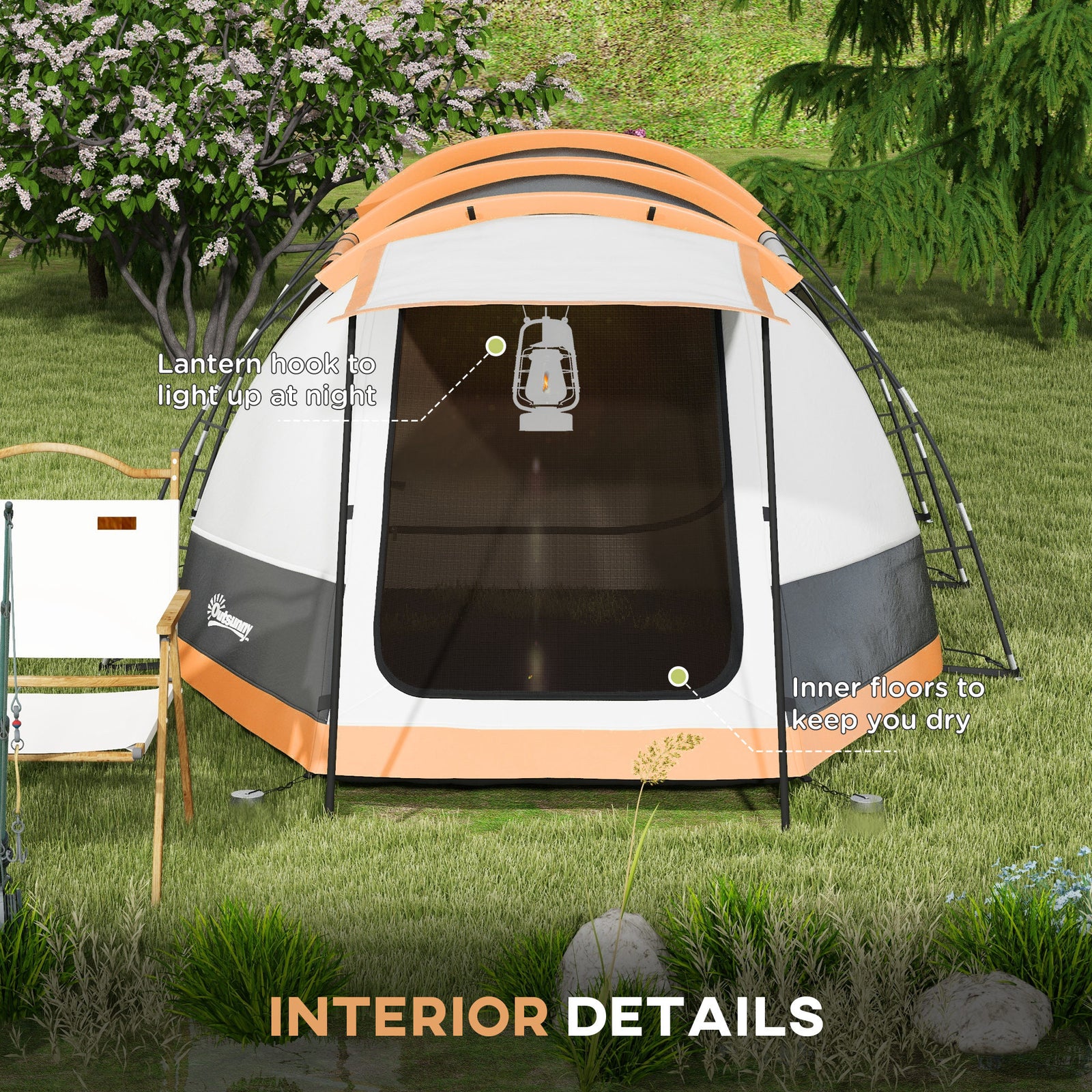 Tunnel Tent With Bedroom, Living Room And Porch For 3-4 Man | Orange