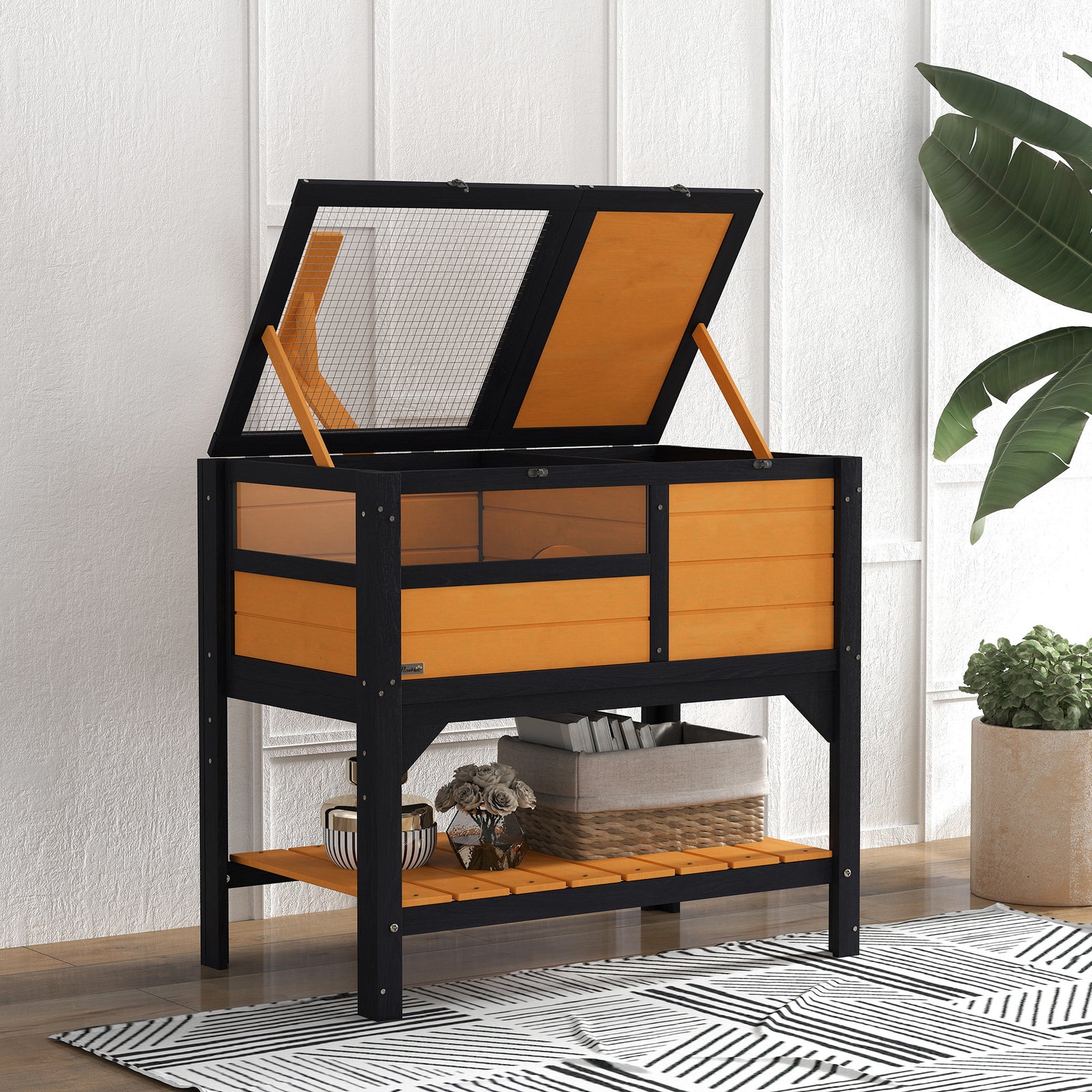 Wooden Tortoise House, Small Pet Reptile Cage W/ Run, Shelter, Shelf, Tray