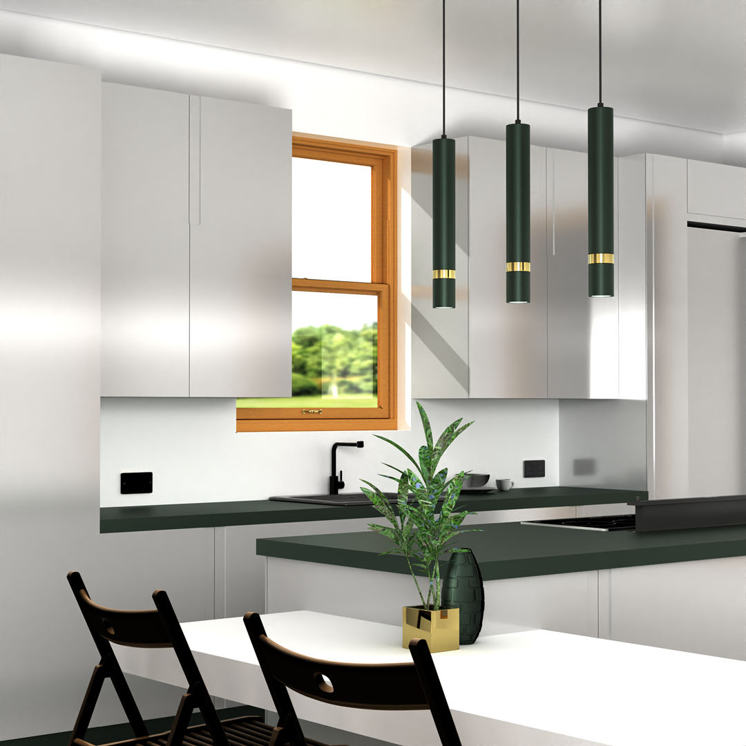 Joker Contemporary Pendant Lamp 3xgu10 Hand Made Cylindrical Style Light | Green & Gold