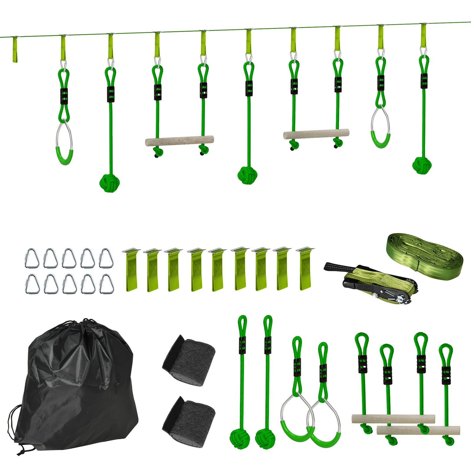 7 Piece Zip Line For Kids, 10m Toddler Kids Slackline For Garden, Up To 50kg