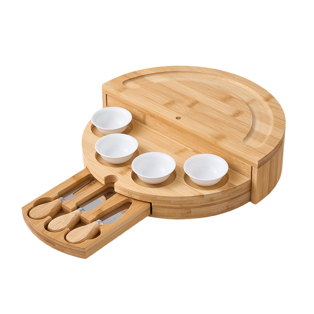 Bamboo Cheese Board Set With Drawer & Knives