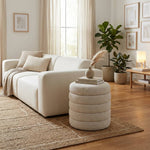Beige Upholstered Round Storage Ottoman For Bedroom Living Room And Makeup Room