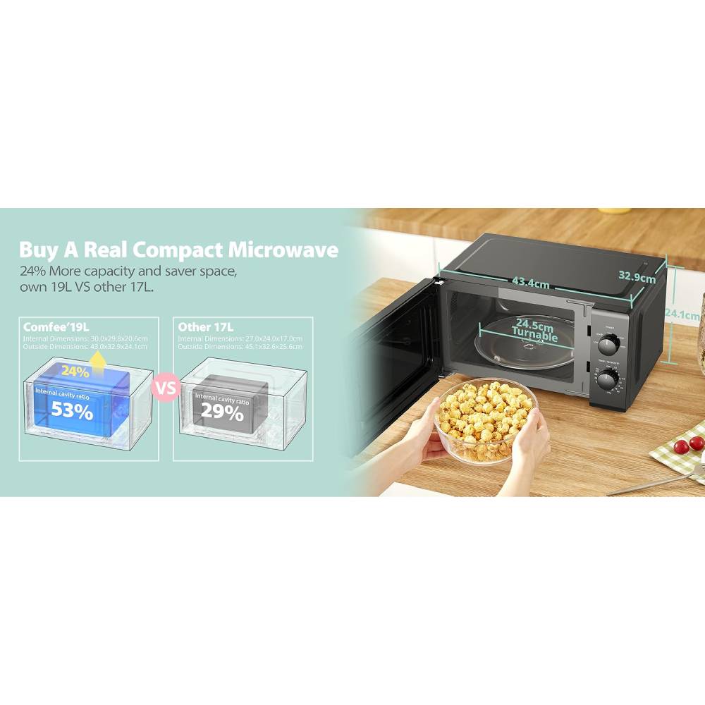 Black 19l 5-level Power Kitchen Manual Microwave Oven With Timer 700w