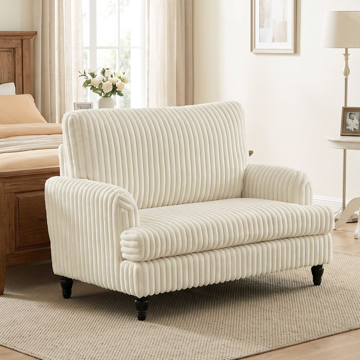 Velvet Single Sofa Armchair With Stripes | Cream